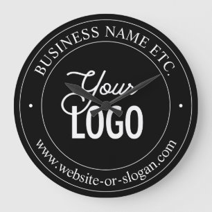 Easy Logo Replacement & Customisable Text   Black Large Clock