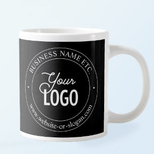 Easy Logo Replacement & Customisable Text Black Large Coffee Mug