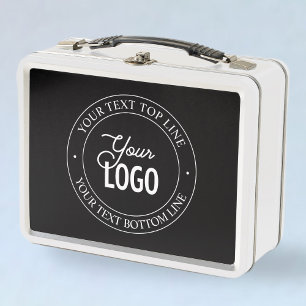 Easy Logo Replacement & Customisable Text   Black Metal Lunch Box