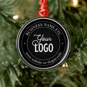 Easy Logo Replacement & Customisable Text   Black Metal Ornament