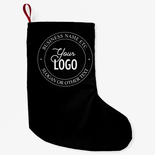 Easy Logo Replacement & Customisable Text | Black Small Christmas Stocking (Front)