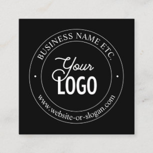 Easy Logo Replacement & Customisable Text Black Square Business Card