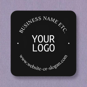 Easy Logo Replacement & Customisable Text Black Square Business Card