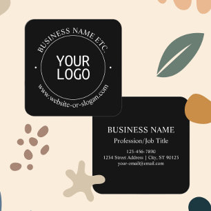 Easy Logo Replacement & Customisable Text Black Square Business Card