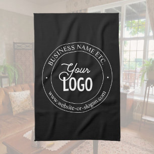 Easy Logo Replacement & Customisable Text Black Tea Towel