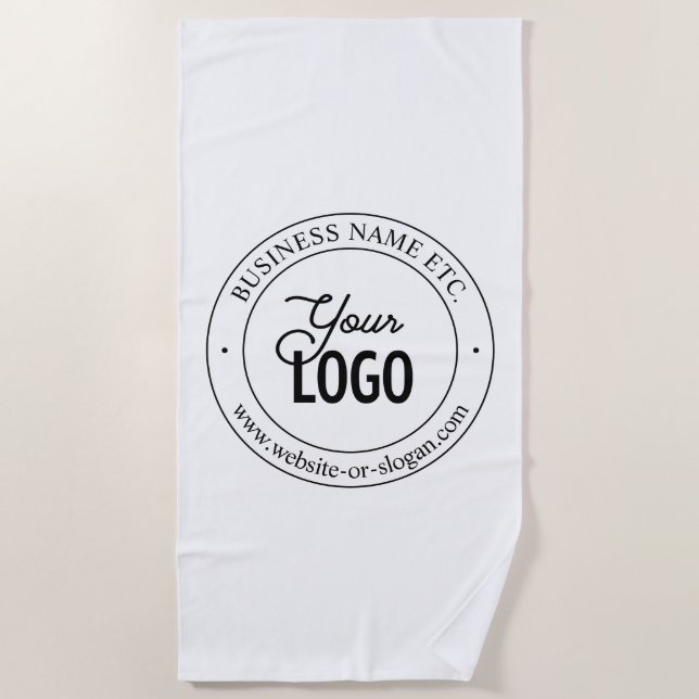 Easy Logo Replacement & Customisable Text | White Beach Towel (Front)