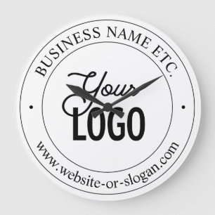 Easy Logo Replacement & Customizable Text Black Large Clock