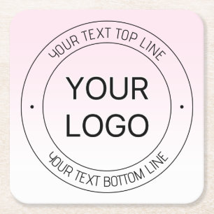 Easy Logo Replacement & Editable Text Pink Ombre Square Paper Coaster