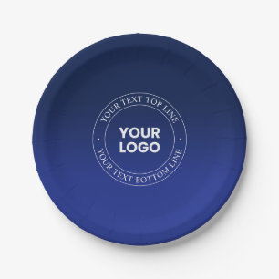Easy Logo Replacement & Text   Dark Blue Gradient Paper Plate