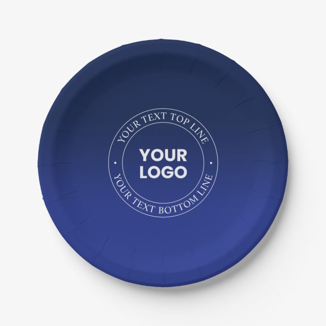 Easy Logo Replacement & Text | Dark Blue Gradient Paper Plate (Front)