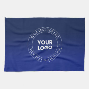 Easy Logo Replacement & Text Dark Blue Gradient Tea Towel