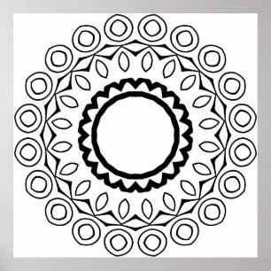Easy Mandala Colouring Page Bold Circle Pattern Poster