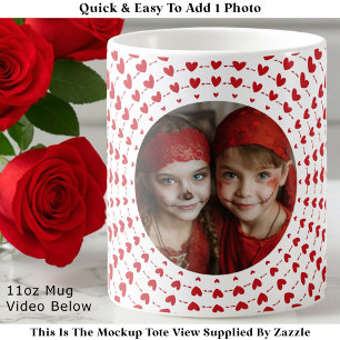 Easy Modern & Trendy One Photo & Red Hearts Coffee Mug