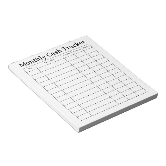 Easy Monthly Cash Tracker Notepad (Angled)