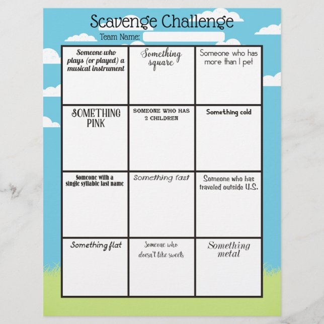 Easy office scavenger hunt game board letterhead (Front)