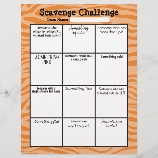 Easy office scavenger hunt game board letterhead (Front)