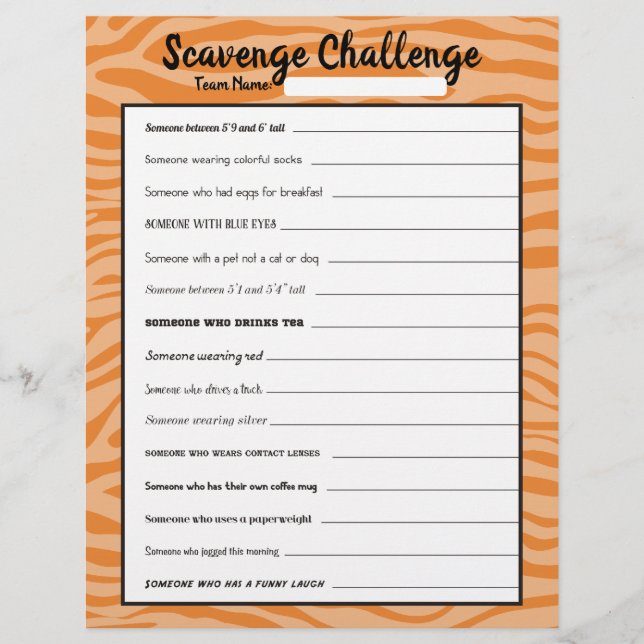Easy office scavenger hunt ice breaker game (Front)