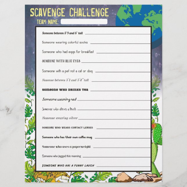 Easy office scavenger hunt ice breaker game (Front)