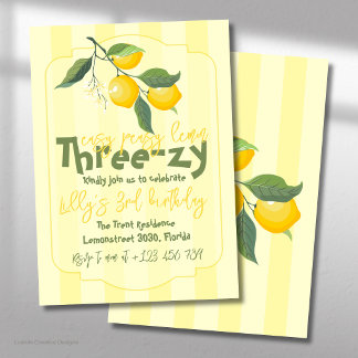 Easy Peasy Lemon Three-zy Birthday Invitation