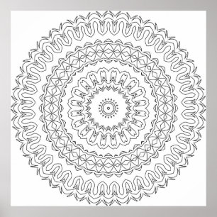 Easy Petal Mandala Colouring Page Radial Bloom Poster
