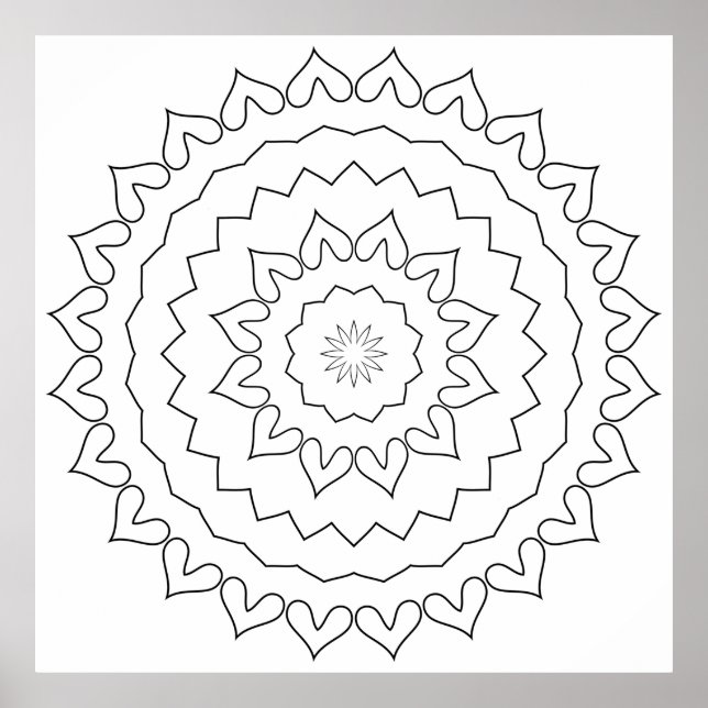 Easy Petal Ring Mandala Colouring Page Design Poster (Front)