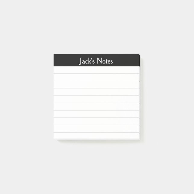 Easy Read Black Grey Lined Personalized Post-it Notes (Front)