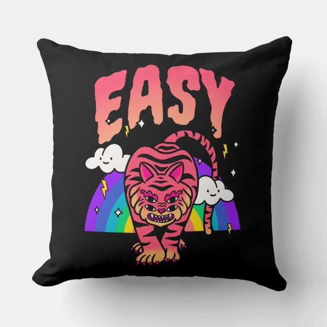EASY Tiger Retro Rainbow Throw Pillow (Front)