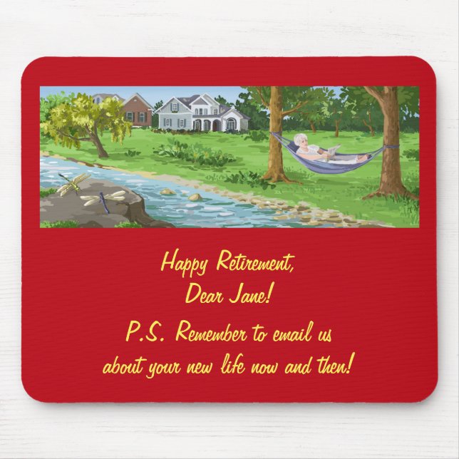 EASY to Personalize Happy Retirement Lady Hammock Mouse Pad (Front)