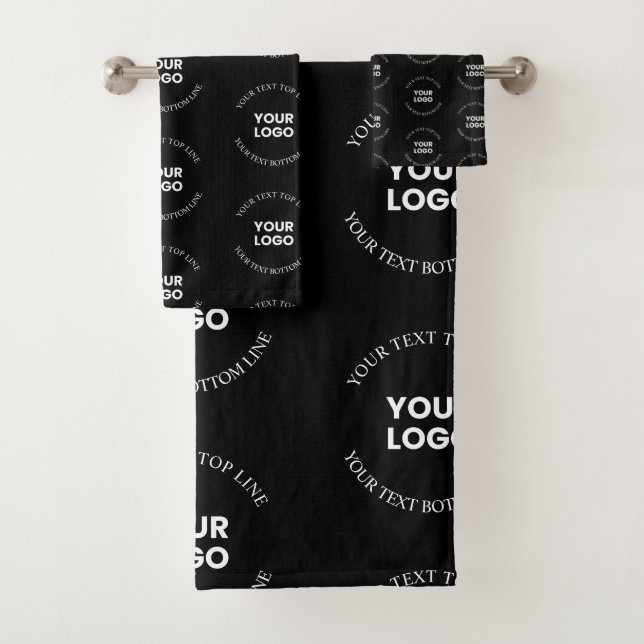 Easy to Replace Logo & Editable Text Pattern Bath Towel Set (Insitu)