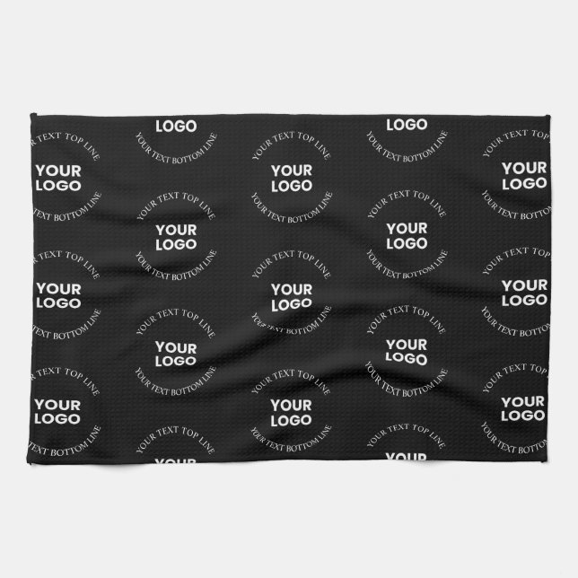 Easy to Replace Logo & Editable Text Pattern Tea Towel (Horizontal)