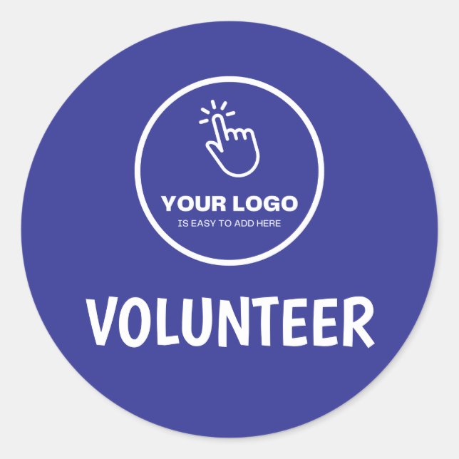 Easy Upload Your Logo Custom Volunteer Blue Classic Round Sticker (Front)
