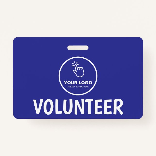 Easy Upload Your Logo Custom Volunteer Blue ID Badge (Front)