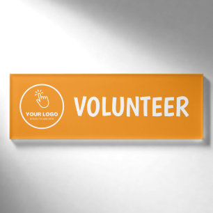 Easy Upload Your Logo Custom Volunteer Orange Name Tag