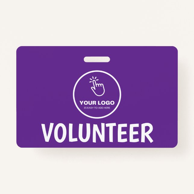 Easy Upload Your Logo Custom Volunteer Purple ID Badge (Front)