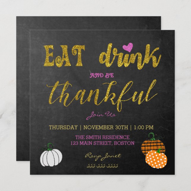 Eat And Drink Thanksgiving Party Invitation (Front/Back)