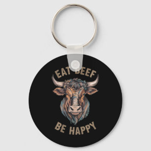Eat Beef Be Happy Carnivore Meat Lover Beef Steak Key Ring