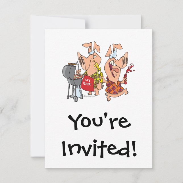 eat beef funny barbecue BBQing pigs Invitation (Front)