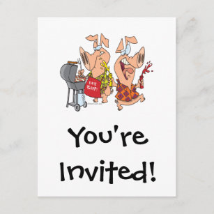 eat beef funny barbecue BBQing pigs Invitation
