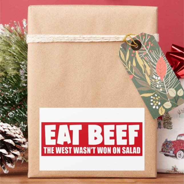Eat Beef The West Wasn't Won On Salad Funny Bumper Rectangular Sticker (Holiday)