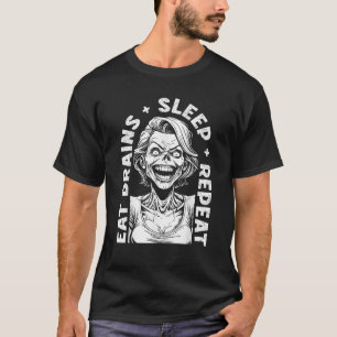 Eat Brains Sleep Repeat Funny Zombie Girl Horror H T-Shirt