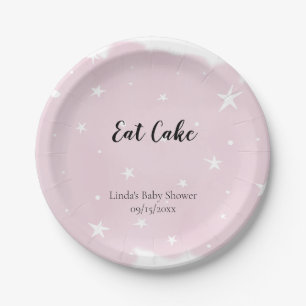 Eat Cake Pastel Pink Watercolor Star Baby Shower Paper Plate