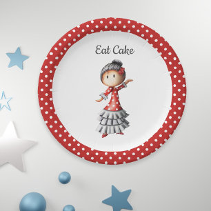 Eat Cake Traditional Red White Polka Dot Sevillana Paper Plate