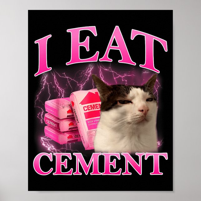 Eat Cement Funny Cat Meme Internet Memes Graphic Poster (Front)