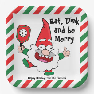 Eat, dink and be merry Christmas pickleball Paper Plate