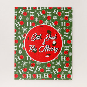Eat Dink & Be Merry Red Green Ho Ho Ho Pickleball Jigsaw Puzzle