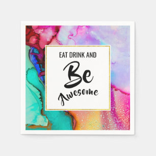Eat Drink and be Awesome Abstract Marble Napkin