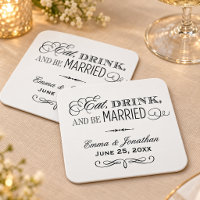 Eat Drink and Be Married Black Wedding Monogram