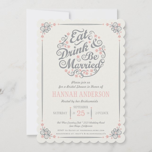 Eat Drink and Be Married Bridal Shower Invitation (Front)