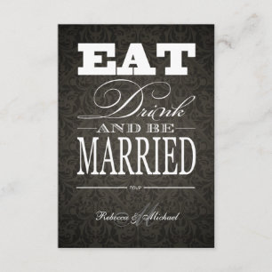 Eat Drink and be Married - Elegant Black Damask RSVP Card