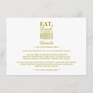 Eat, Drink and be Married Gold Wedding Detail Enclosure Card